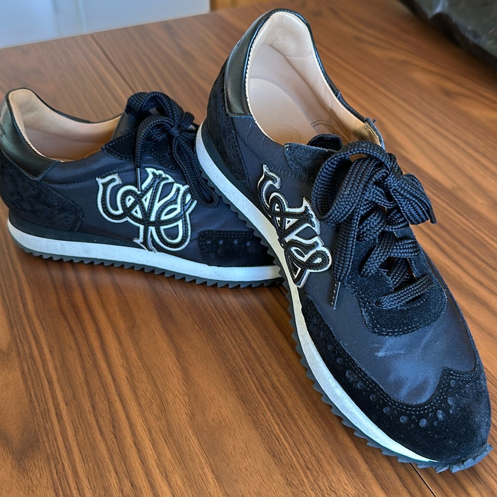 The Office Of Angela Scott Sneaker Black White Leather $495 37.5 7.5 US